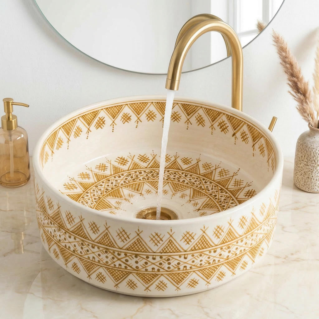 Orange Ceramic Vessel Sink, Handcrafted 12" Dia x 5" Deep Vanity!