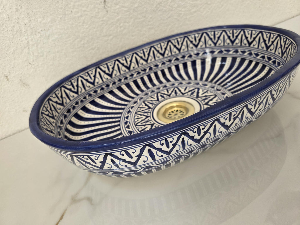 Moroccan Ceramic Sink, Black Oval Ceramic Washbasin, Handmade Fes