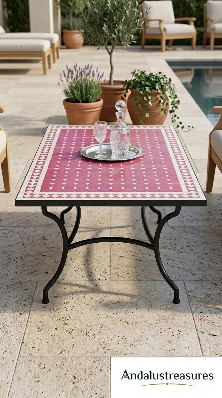 Moroccan Zellige Coffee Table Handcrafted Tile Top, Iron 12-48 In