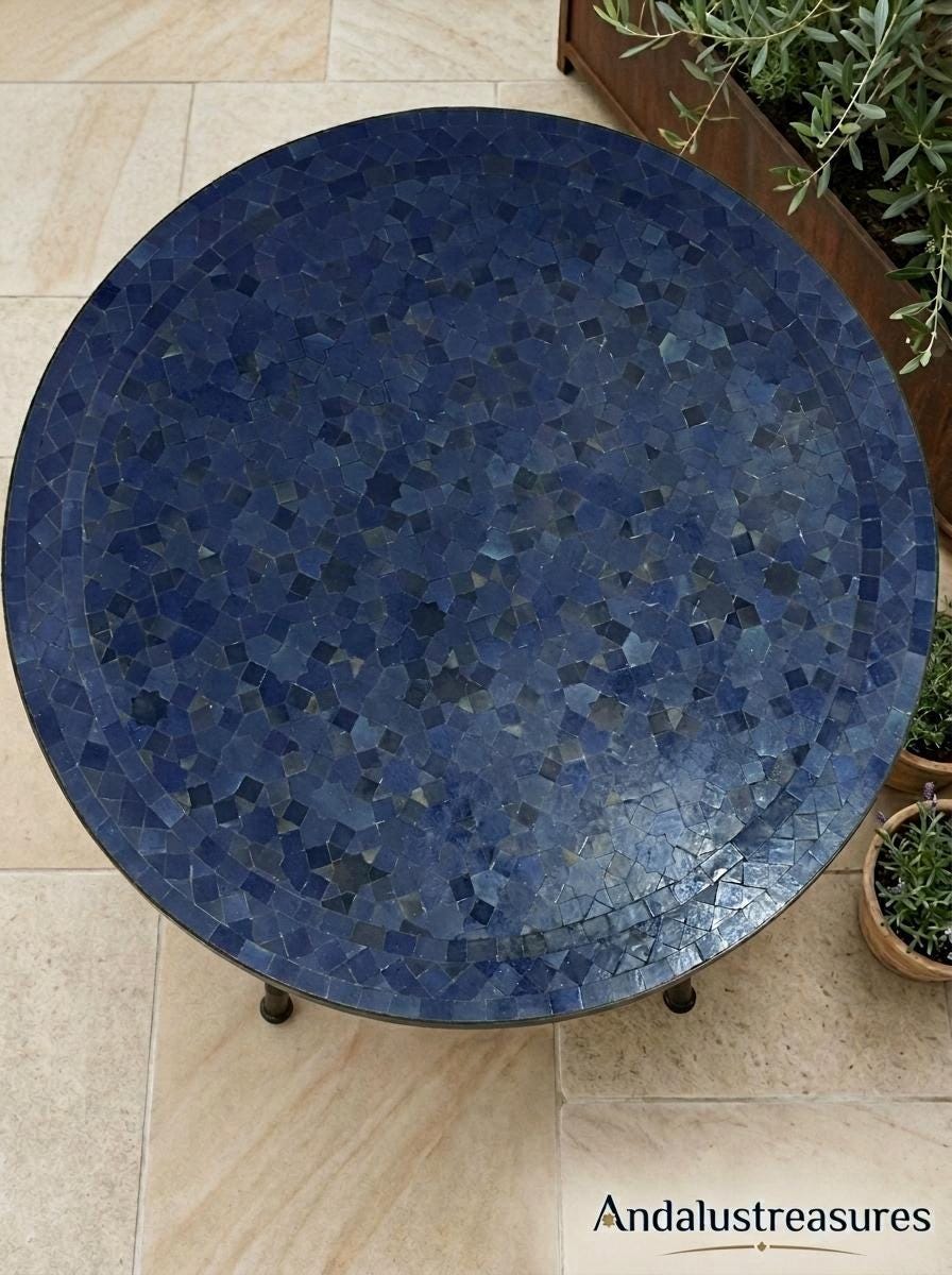 Moroccan Zellige Coffee Table, Handmade Round 36in, Powder-Coated