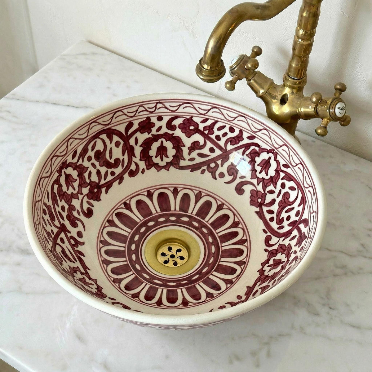 Sage Green Vessel Sink, Hand-Painted Ceramic Marble Finish, 8" Dia