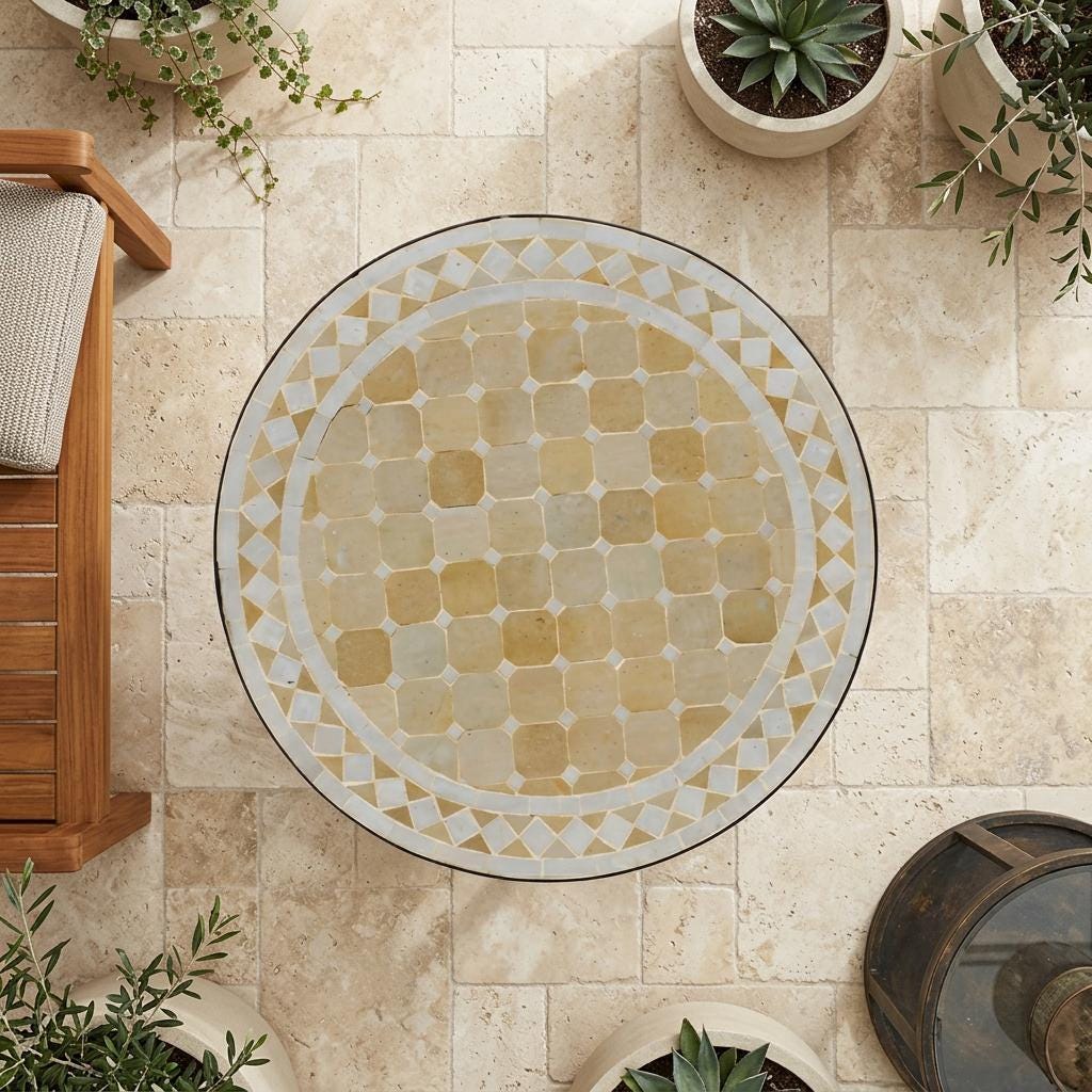 Moroccan Mosaic Side Table Hand Zellige Tile Top, 12–48In IronBase