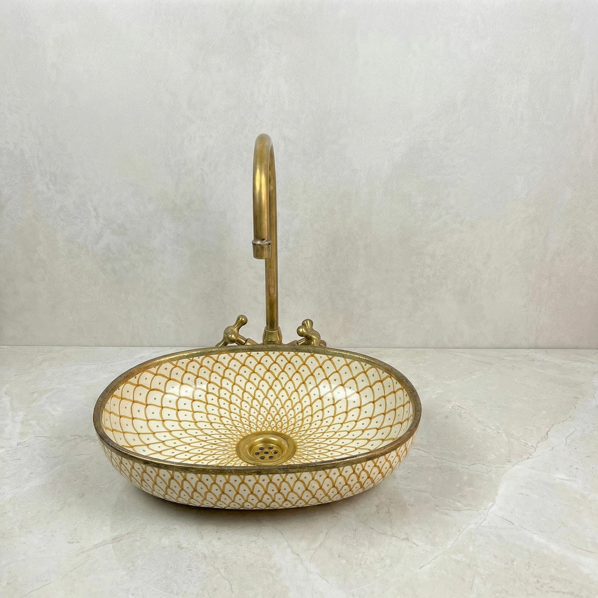 Oval Vessel Bath Sink, Hand-Made Porcelain Moroccan, Glossy 16x12