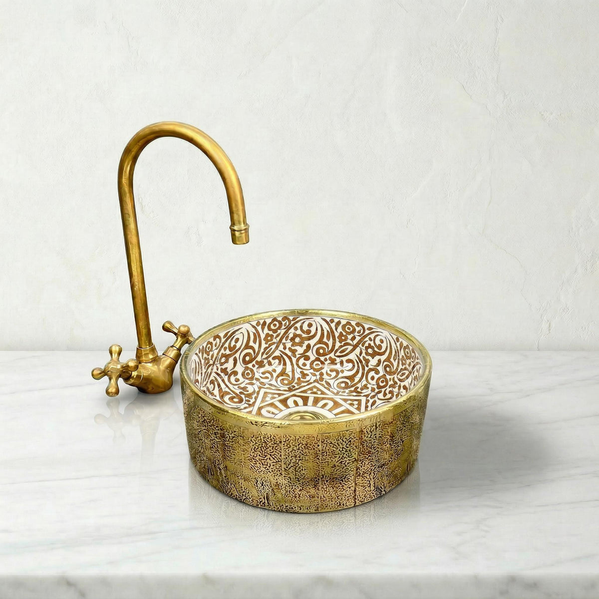 Moroccan Ceramic Vessel Sink Emerald Green, Handmade Compact 30cm