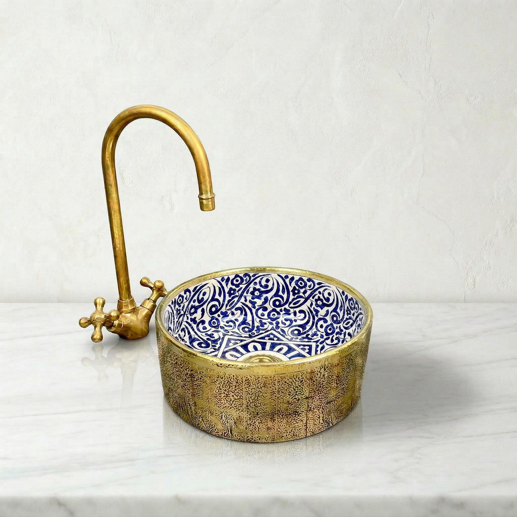Moroccan Ceramic Vessel Sink Emerald Green, Handmade Compact 30cm