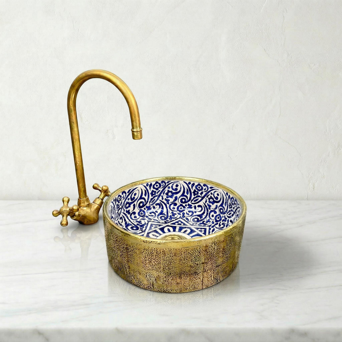 Moroccan Ceramic Vessel Sink Emerald Green, Handmade Compact 30cm
