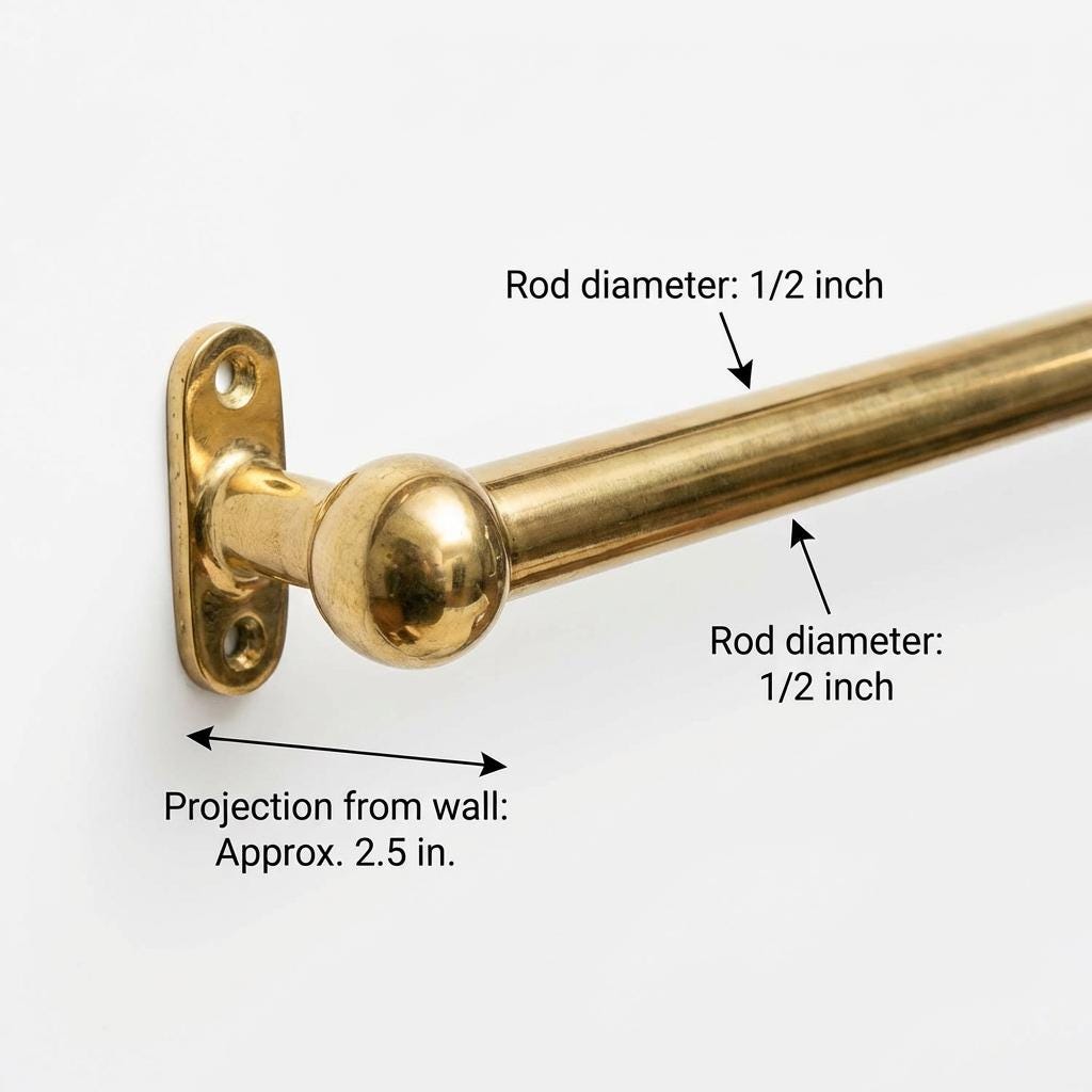 Brass Pot Rail, Handmade Twisted Solid Brass Rod, 1/2in, S Hooks.