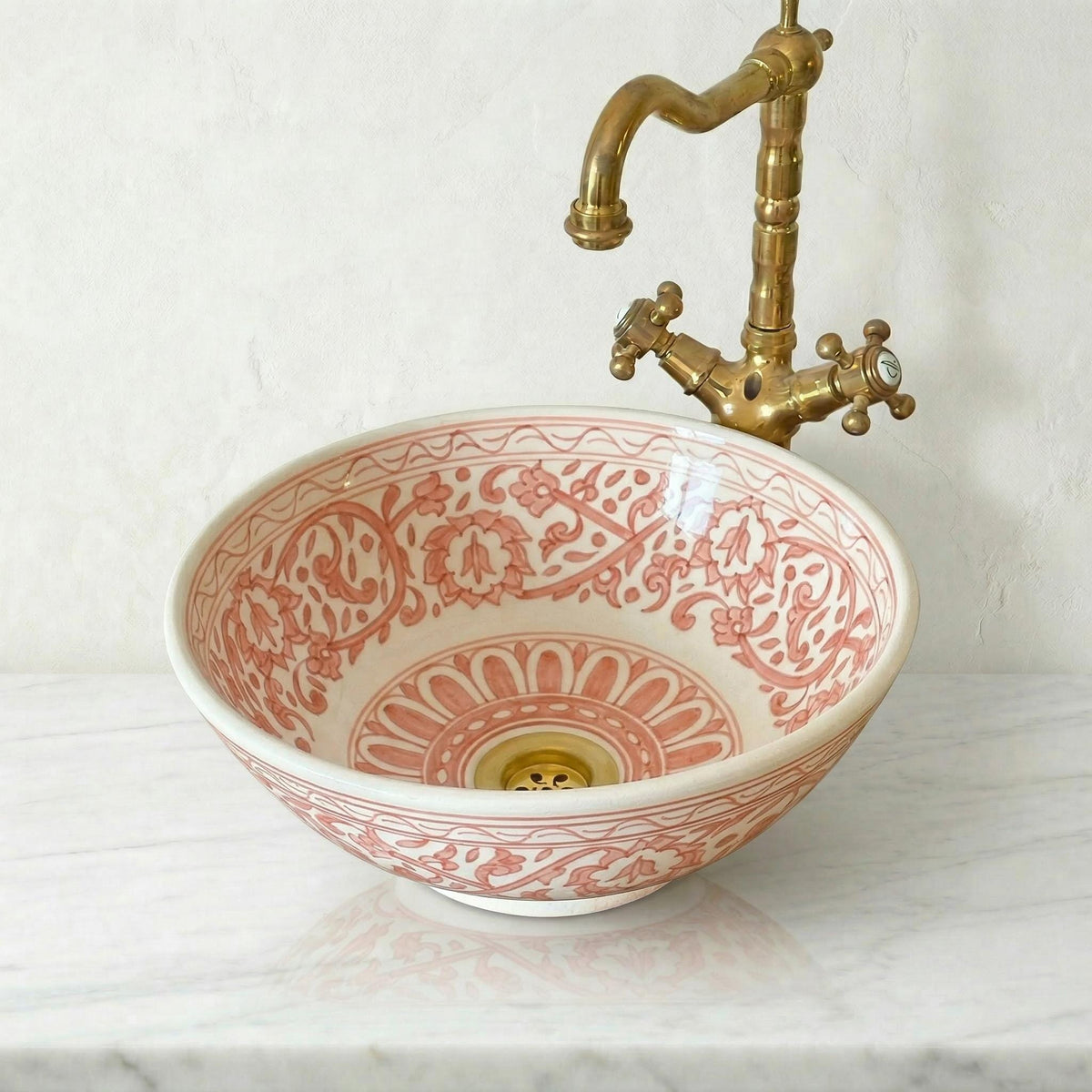 Coral Pink Vessel Sink, Handcrafted Ceramic Round Basin, 8–16 In.