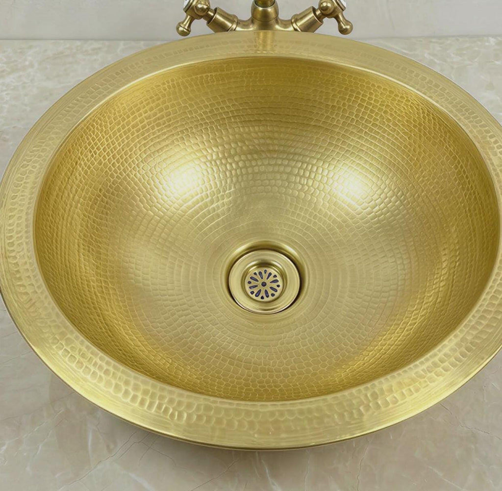 Moroccan Brass Vanity Sink, Hammered Handmade Brass Basin Fez Art