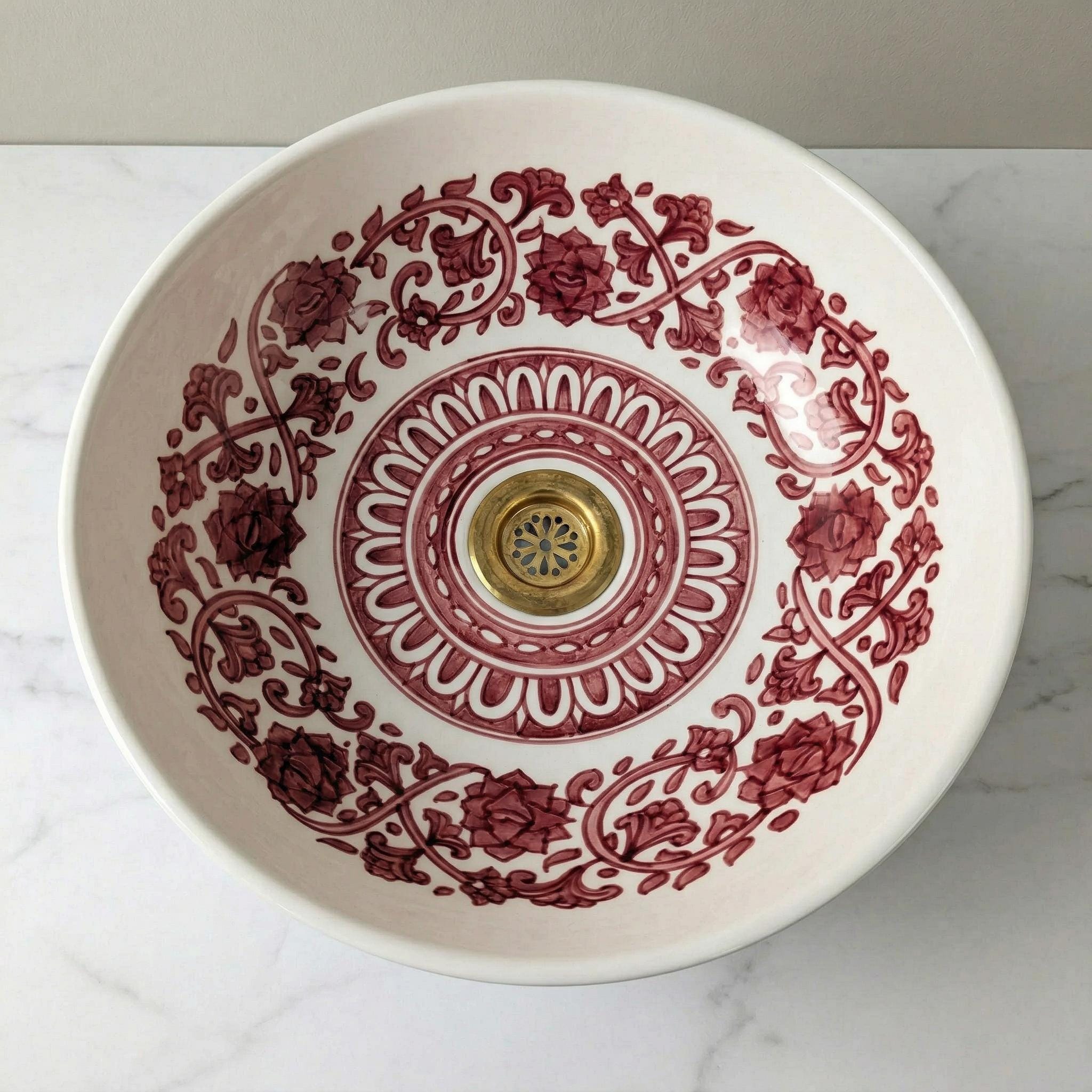 Ceramic Vessel Sink, Moroccan Ruby Red Handmade, 8"–16" Dia Basin