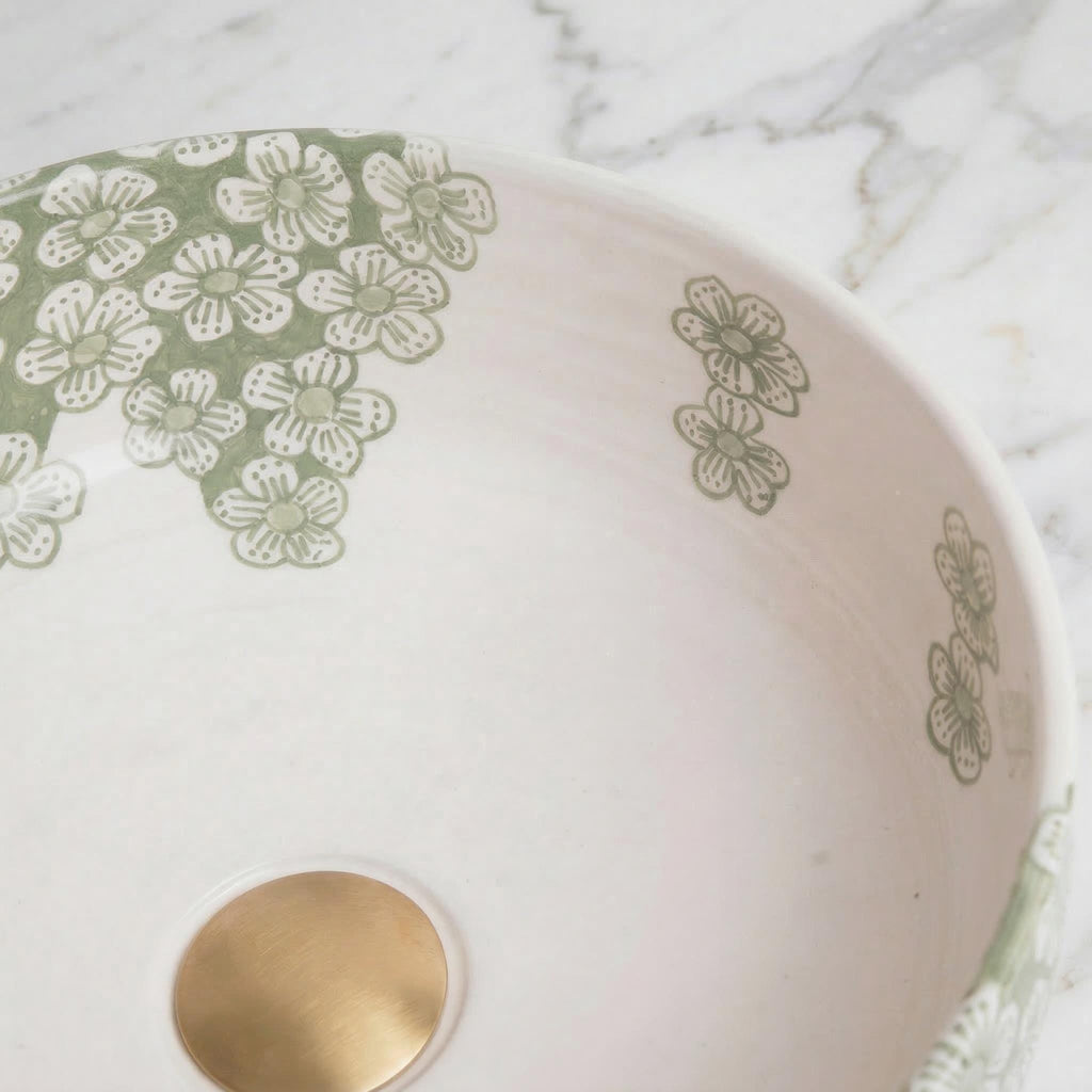 ceramic vessel sink, Moroccan Boho, 12" Diameter, Smooth Edge XL.