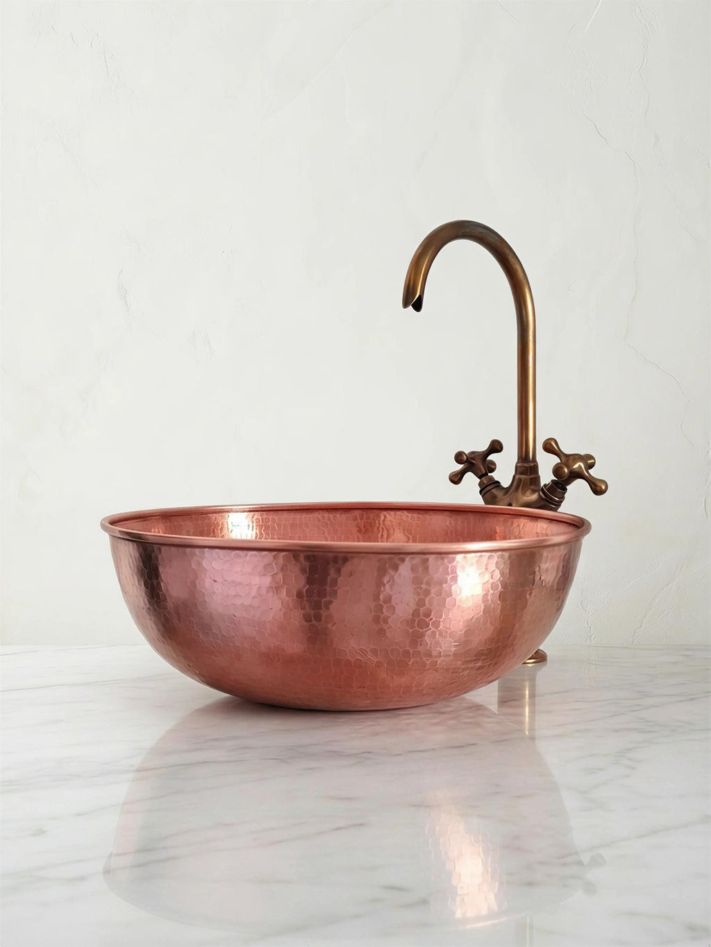 Hammered Brass Sink, Moroccan Artisan Vanity Basin, Uncoated 16in