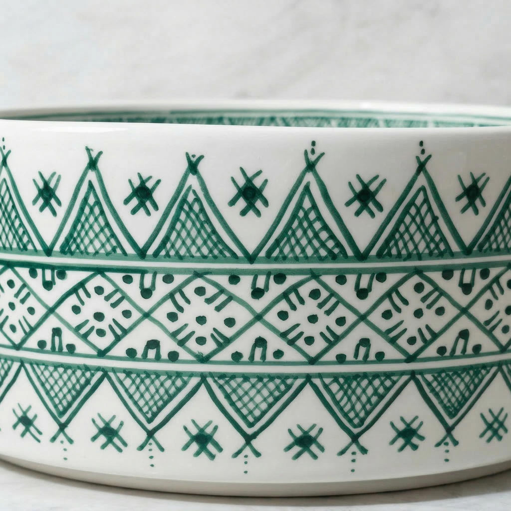 Ceramic Vessel Sink, Moroccan Green Marble, Handmade 8-16" Basin.