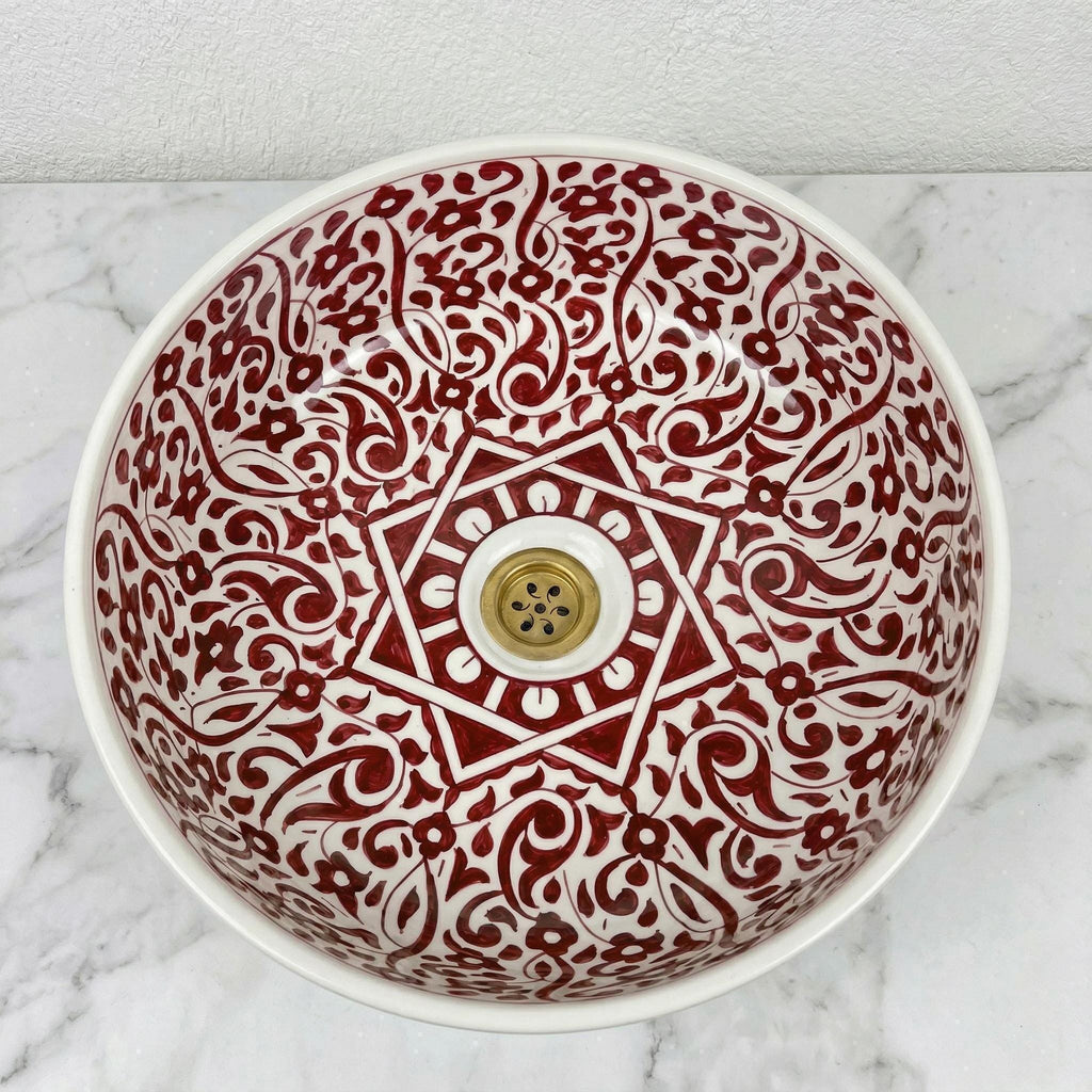 Sage Green Vessel Sink, Hand-Painted Moroccan Ceramic, 12 Inch XL