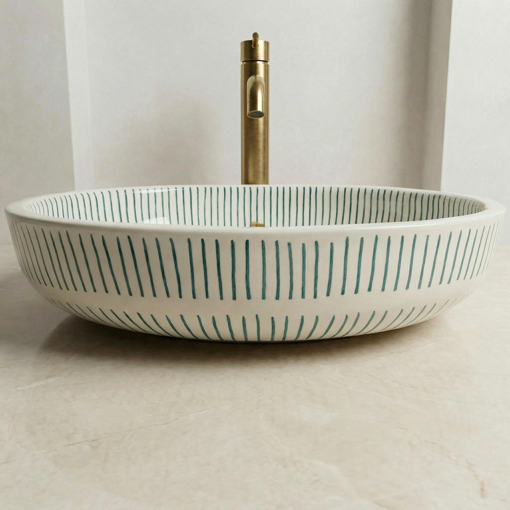 Hand Painted Ceramic Sink, Andalusian Oval Basin 32–48 Cm, Teal