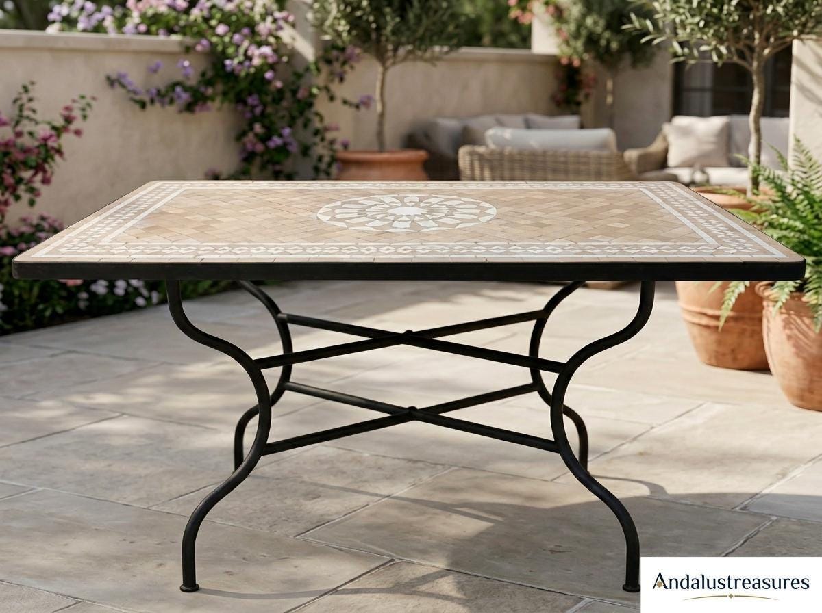 Moroccan Zellige Bistro Table, Handmade Mosaic Top, Iron Base -XL