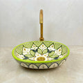 Moroccan Vessel Sink, Oval Turquoise Floral Handmade Basin, 36 Cm