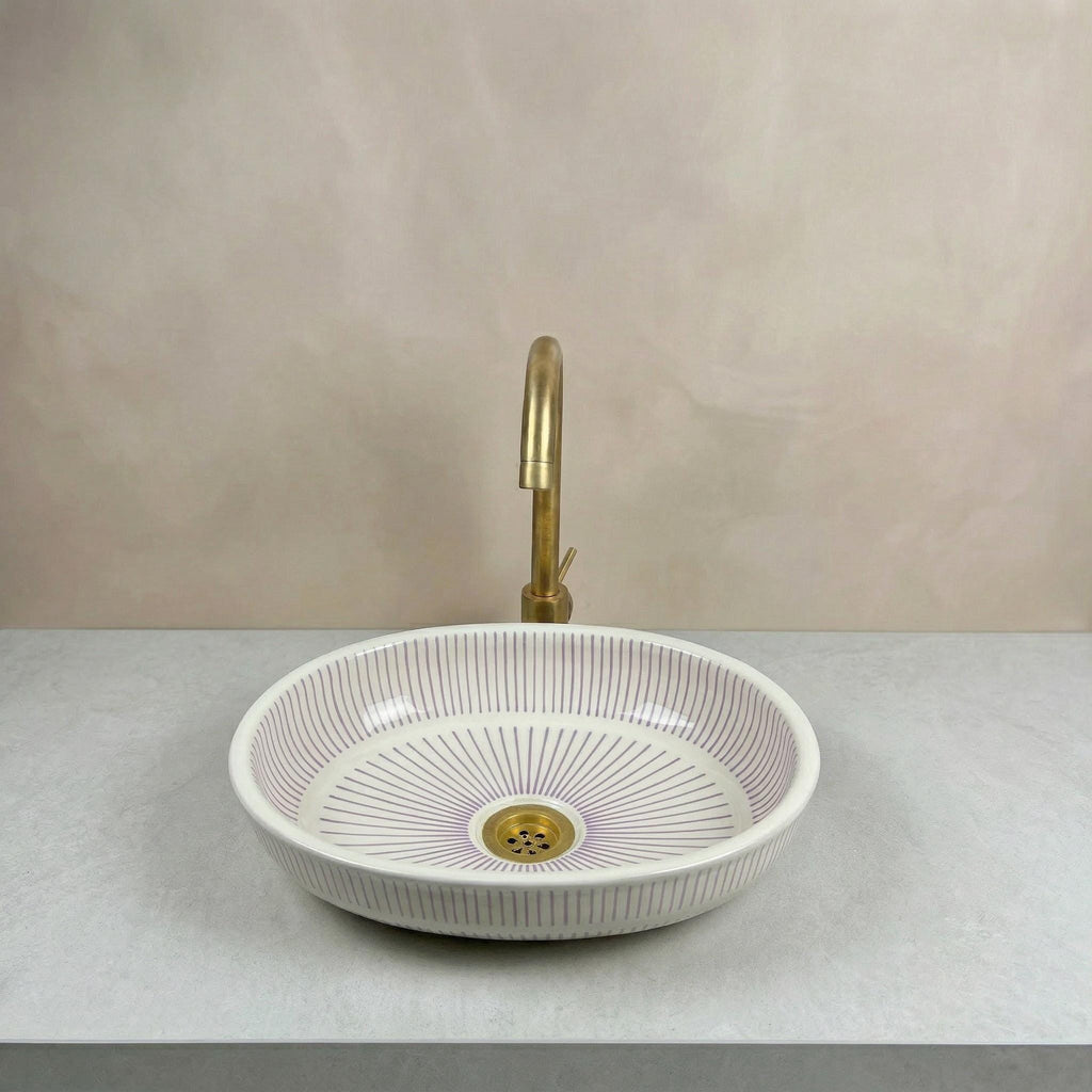 Emerald Ceramic Vessel Sink, Oval Moroccan 40cm, Free Brass Drain