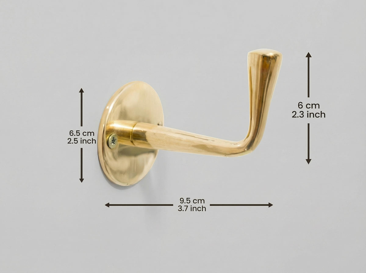 Handmade Brass Wall Hooks, Moroccan Rustic Unlacquered 9.5cm 3.7
