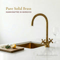 Brass Double Handle Faucet, High-Arc Gooseneck, Solid Brass Aged.