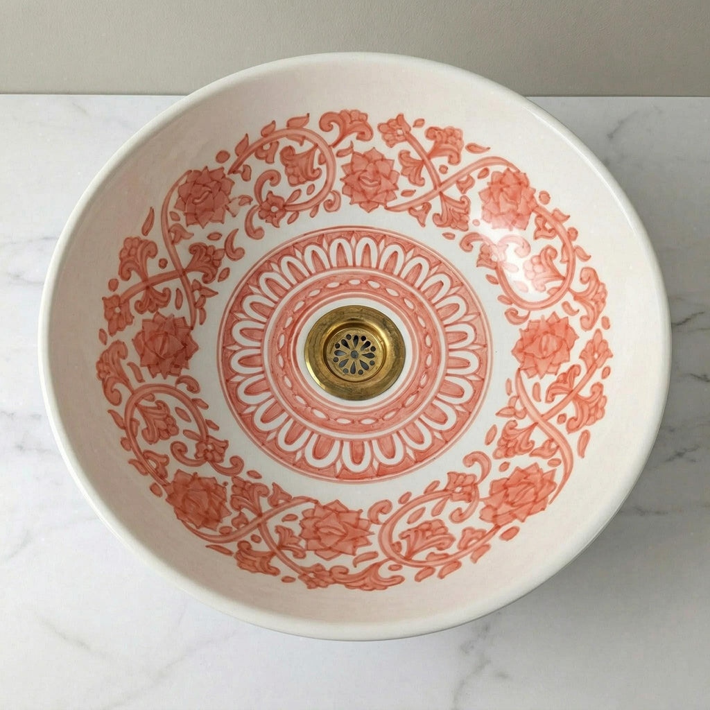 Ceramic Vessel Sink, Moroccan Ruby Red Handmade, 8"–16" Dia Basin