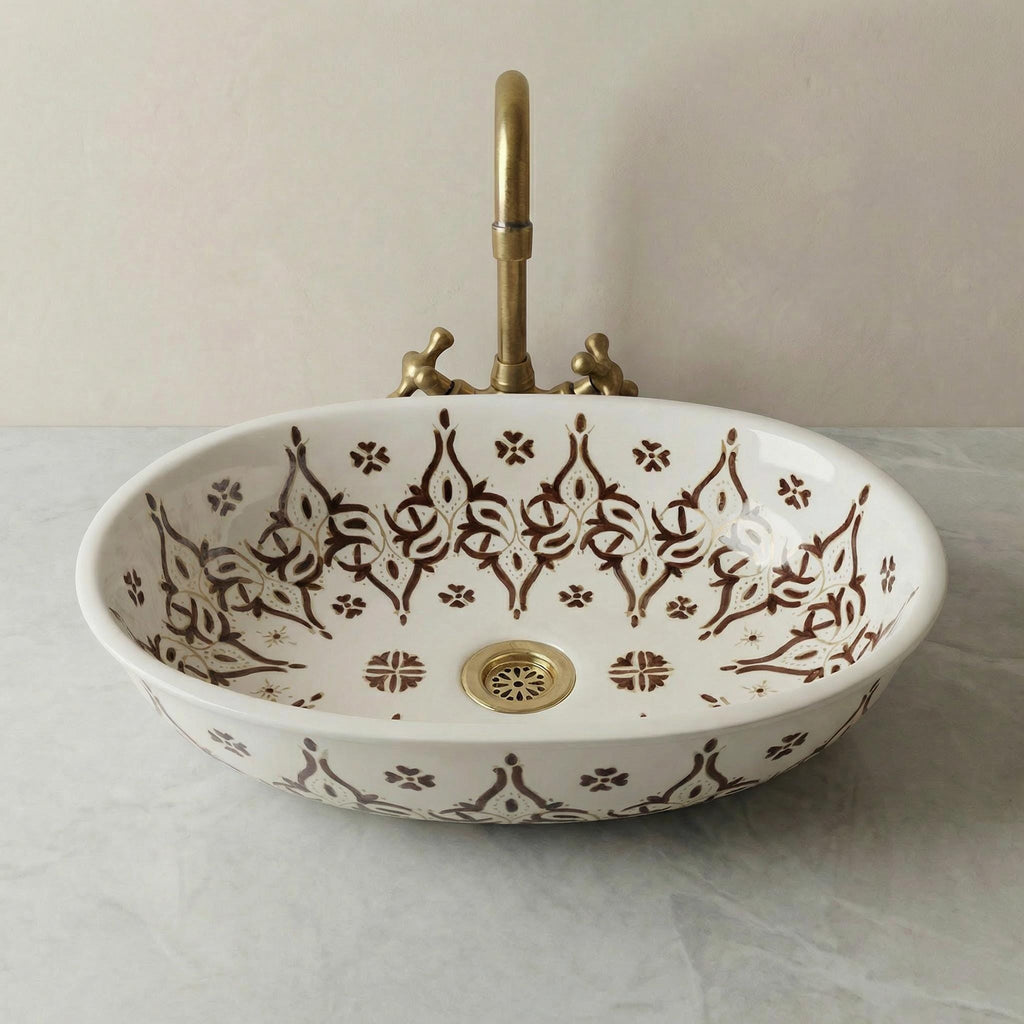 Ceramic Vessel Sink' Navy Oval Hand-Painted Fes, 40cm Small Vanity