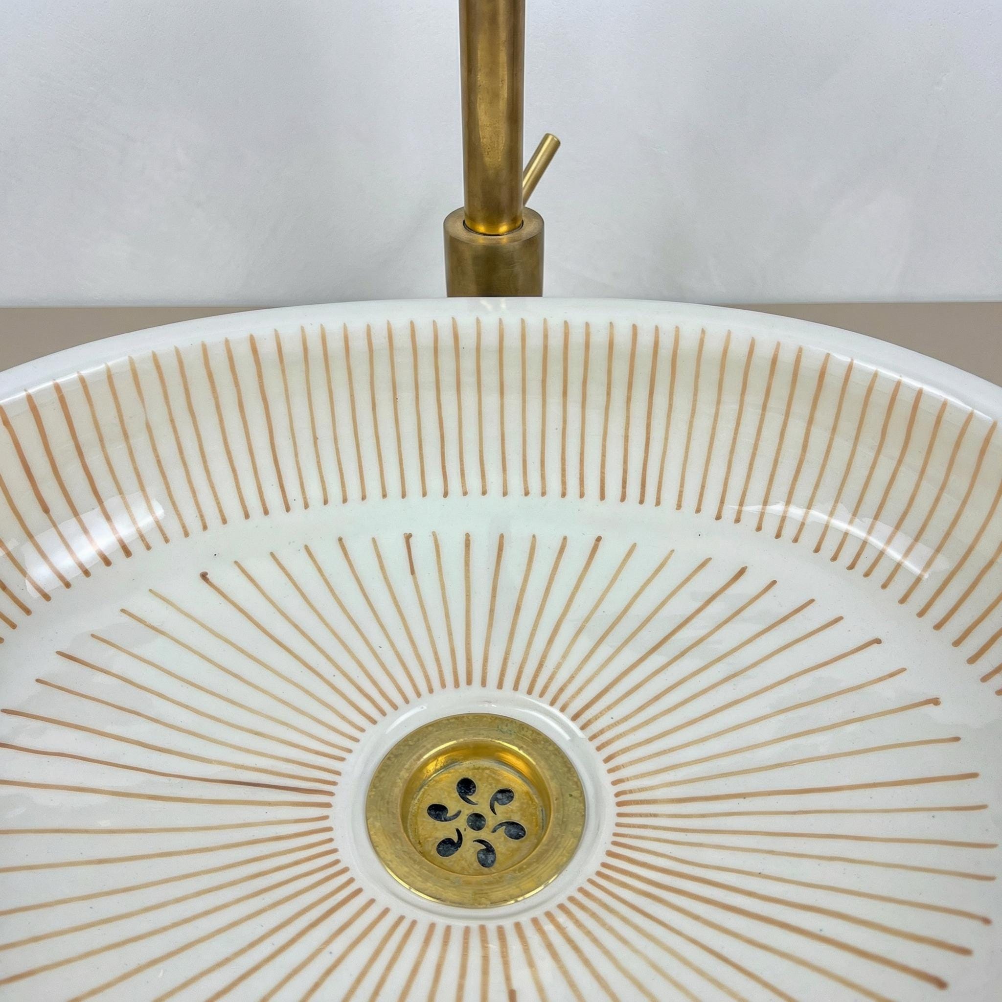 Fes Ceramic Washbasin' Oval Moroccan Vessel Sink, Handmade 40 cm Brass Drain