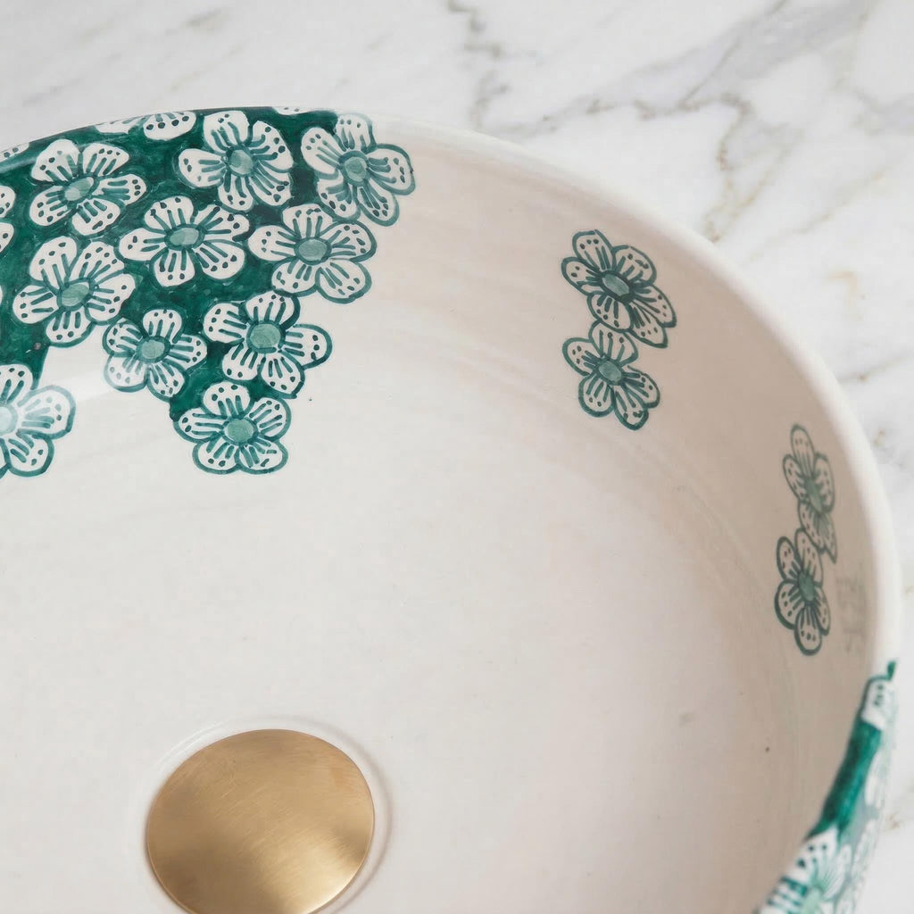 ceramic vessel sink, Moroccan Boho, 12" Diameter, Smooth Edge XL.