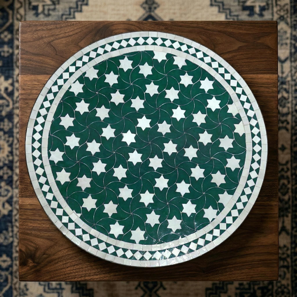 Moroccan Mosaic Table, Round 36 In 90Cm Zellige Tile Coffee Table