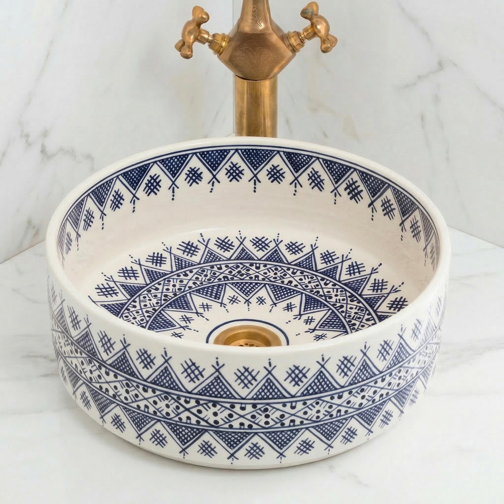 Navy Blue Ceramic Sink, Handmade Vessel Basin 8-16in, Kiln-Fired.