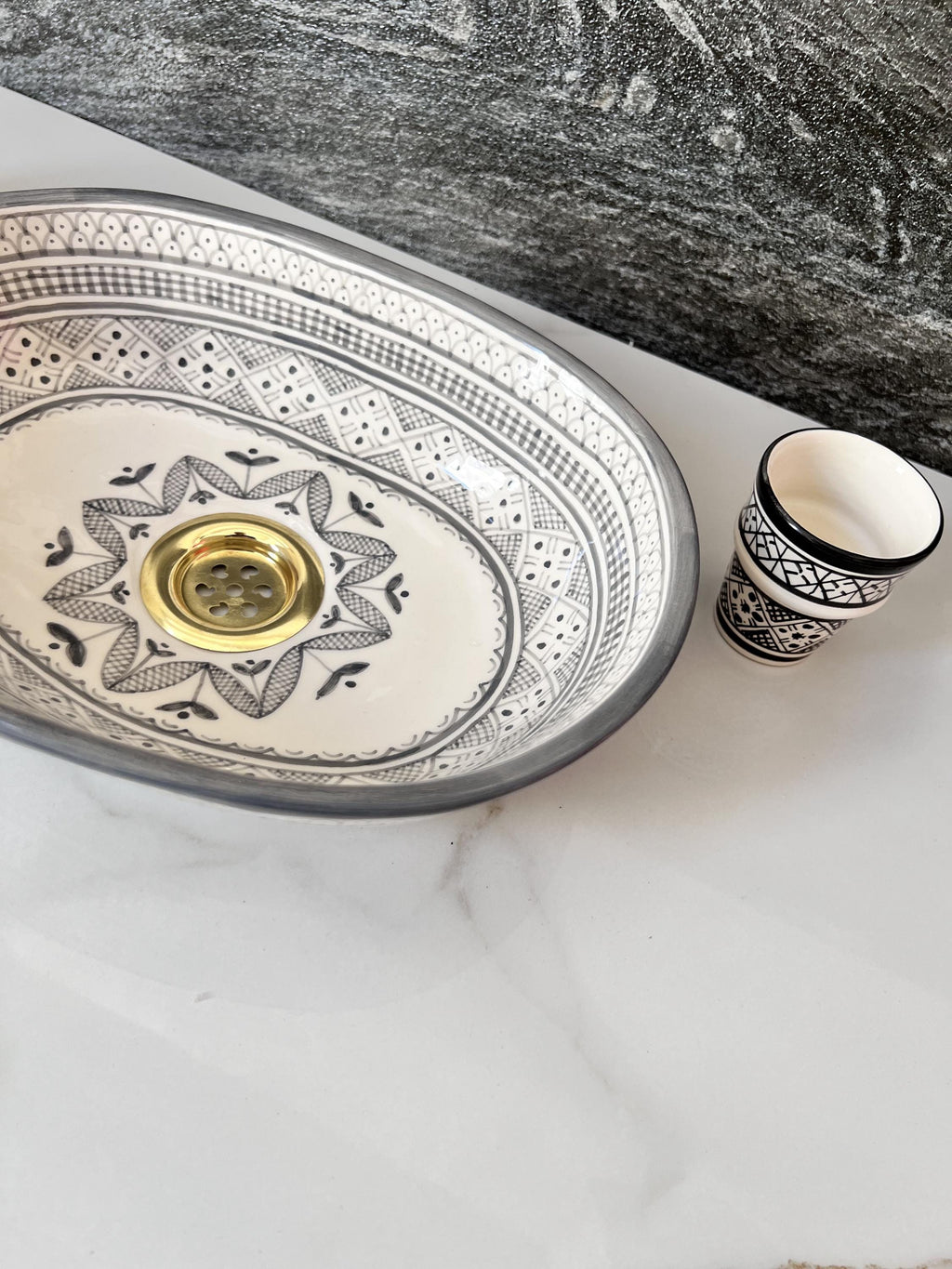 Moroccan Ceramic Vessel Sink, Hand-Painted Round Basin 12"(30 cm)