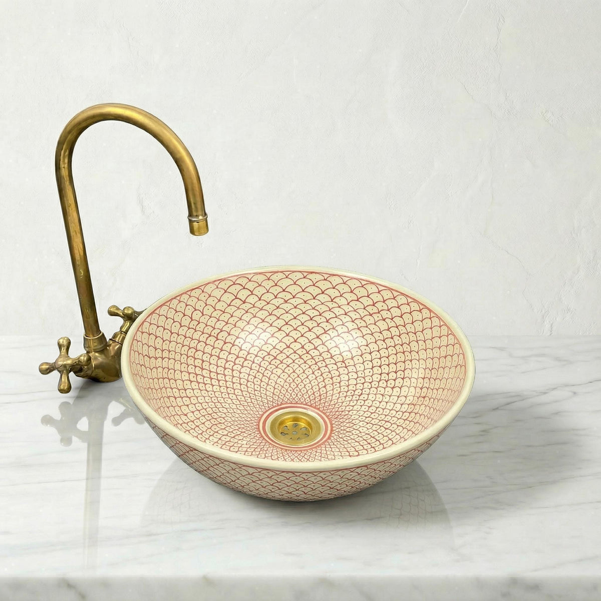 Moroccan Vessel Sink, Hand-Painted Burgundy Ceramic, 8-16" Round.