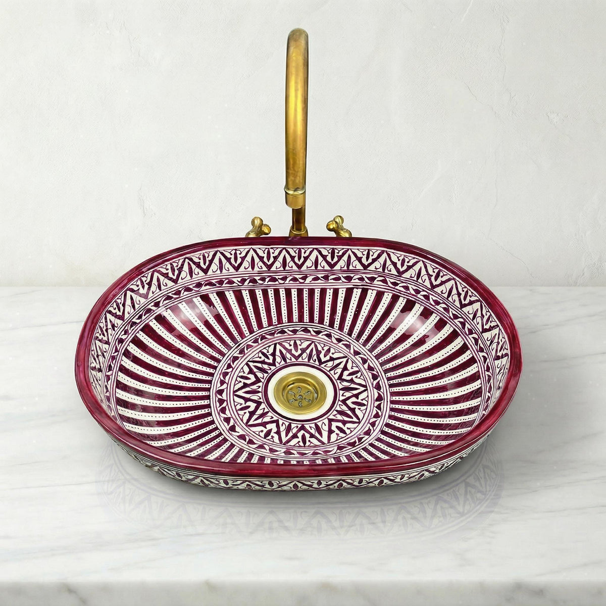 Moroccan Ceramic Vessel Sink, Coral Pink Oval, Free Drain Gift XL