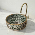 Moroccan Vessel Sink, Emerald Green Oval Ceramic 3.5" Brass Drain