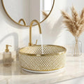 Gold Rim Vessel, Handmade Yellow Ceramic Oval Vanity Sink, 8-16".