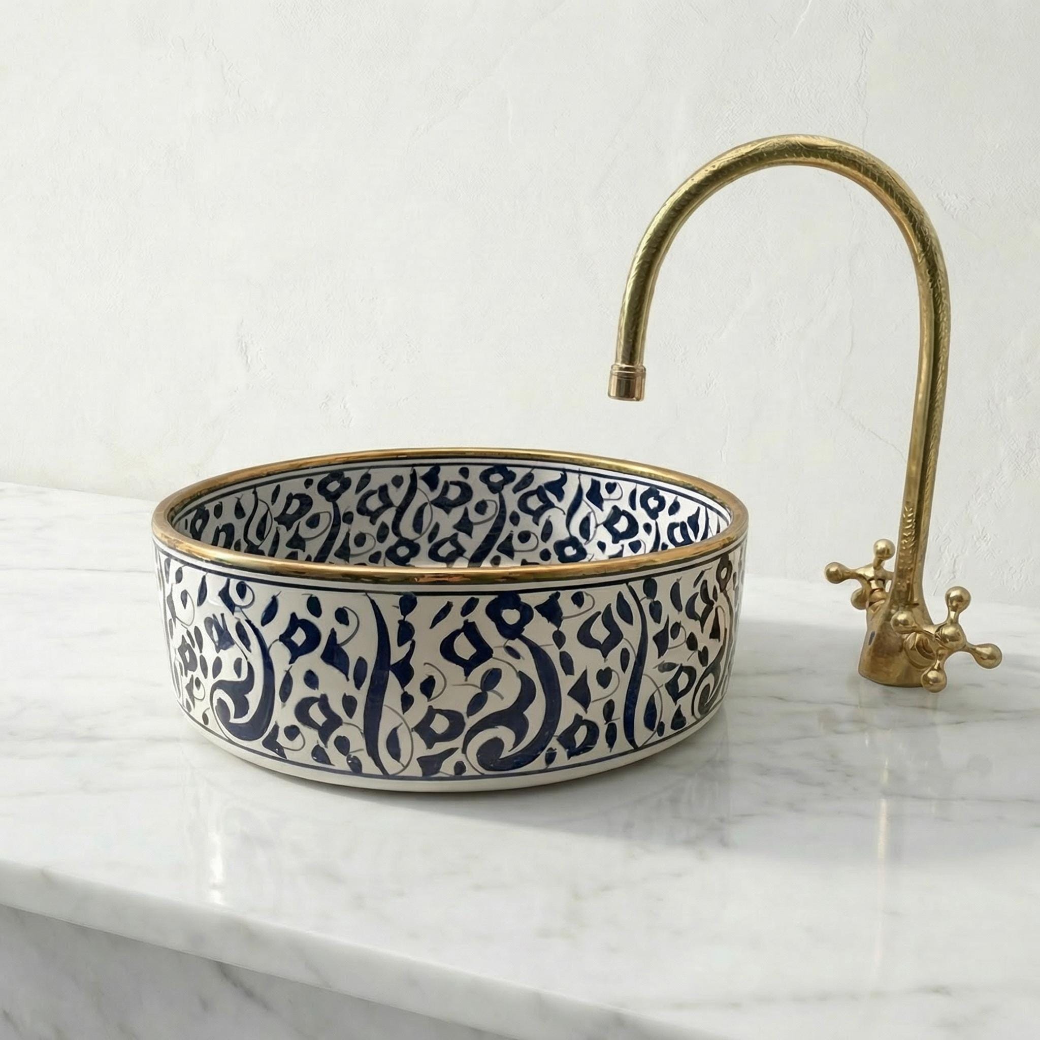 Moroccan Vessel Sink, Emerald Green Oval Ceramic 3.5" Brass Drain