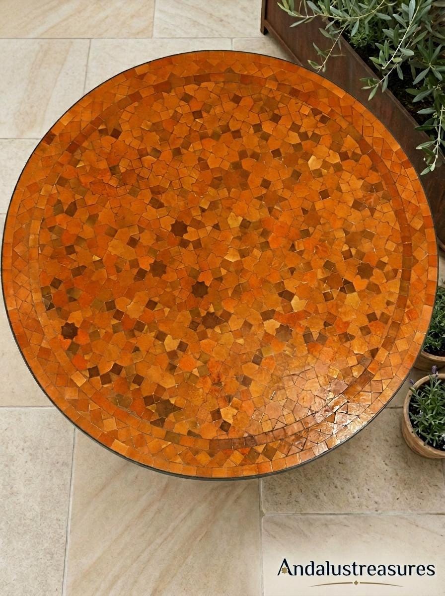 Moroccan Zellige Coffee Table, Handmade Round 36in, Powder-Coated