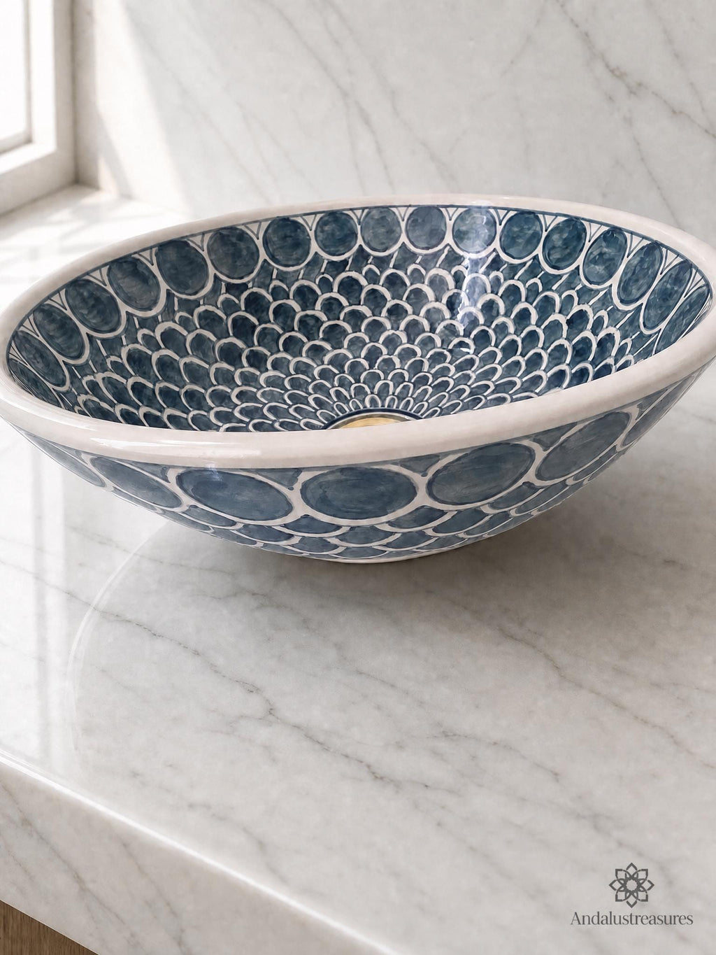 Sage Green Vessel Sink, Hand-Painted Ceramic, Marble-Wash, 8-16in