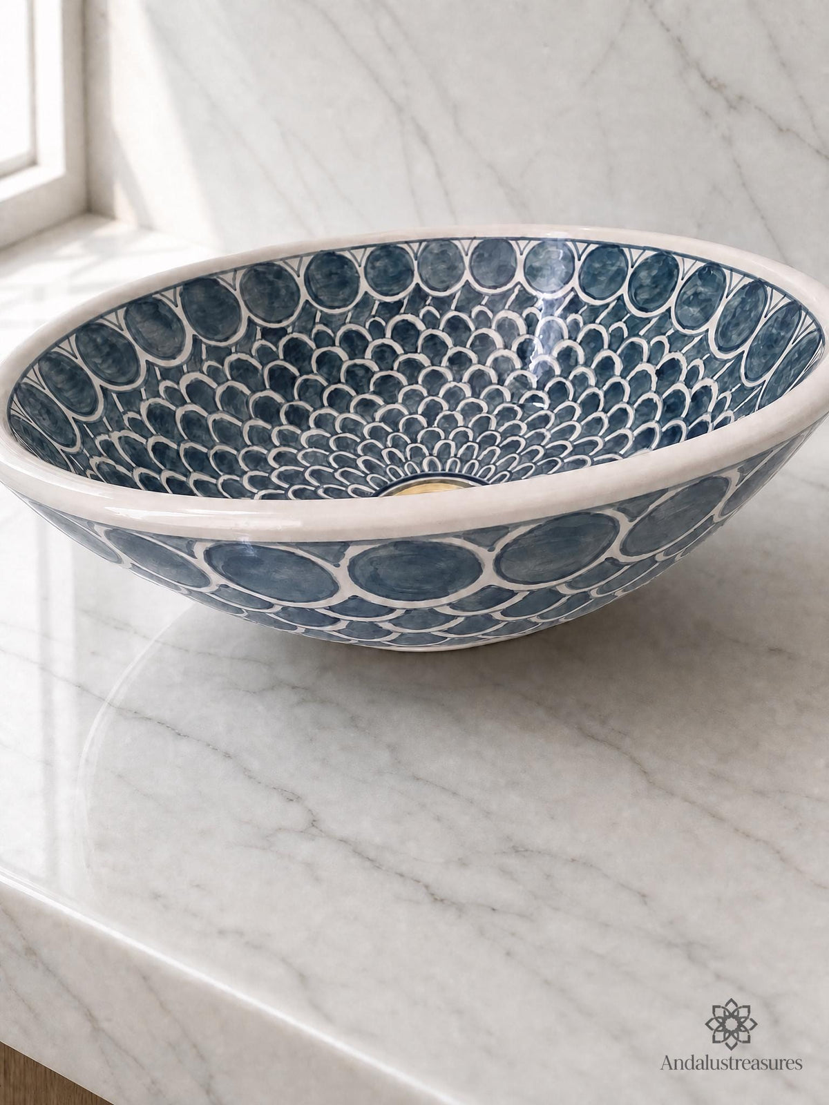 Sage Green Vessel Sink, Hand-Painted Ceramic, Marble-Wash, 8-16in