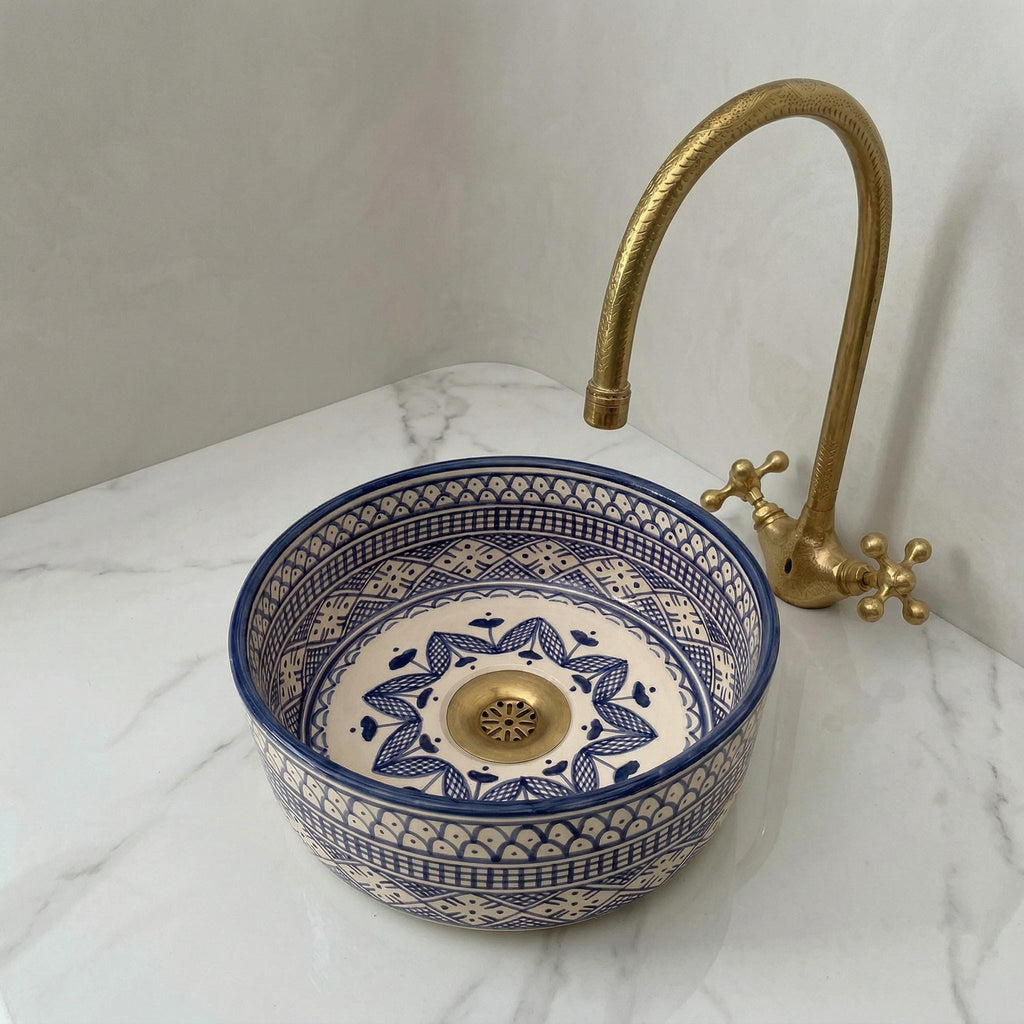 Moroccan Ceramic Vessel Sink, Ruby Red Checkered - 8–16" Diameter