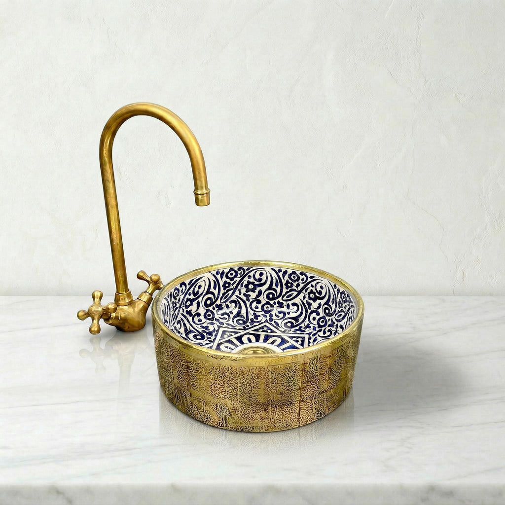 Moroccan Ceramic Vessel Sink Emerald Green, Handmade Compact 30cm
