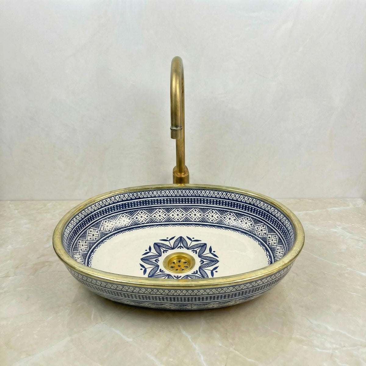 Sage Green Vessel Sink, Oval Hand-Glazed Porcelain 38x29–48x33 cm