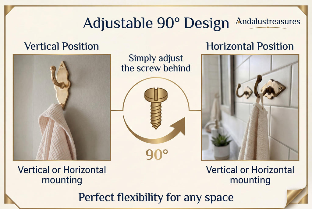 Rustic Brass Wall Hooks, Handmade Unlacquered 8 Cm Moroccan Hooks