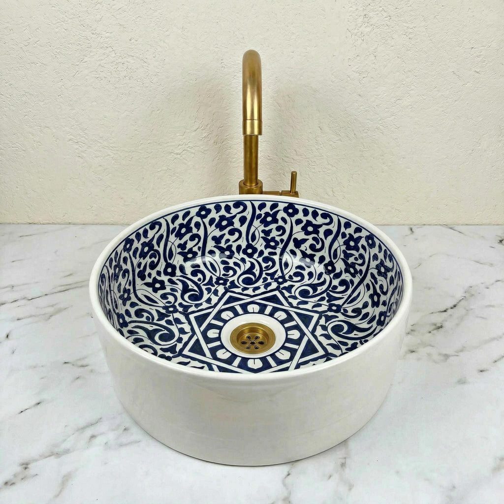Moroccan Navy Vessel Sink, Hand-Painted Ceramics Double Bowls 14