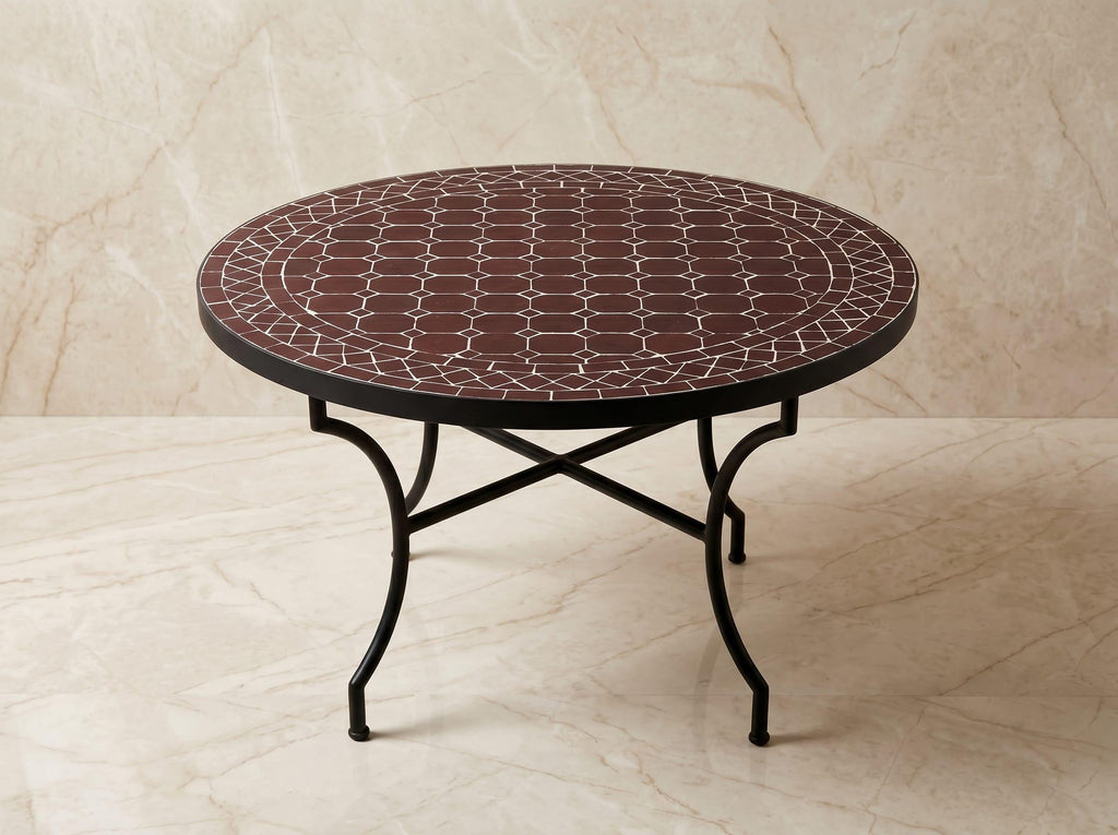 Moroccan Zellige Table, Handcrafted Terracotta Bistro Dining 60 Cm