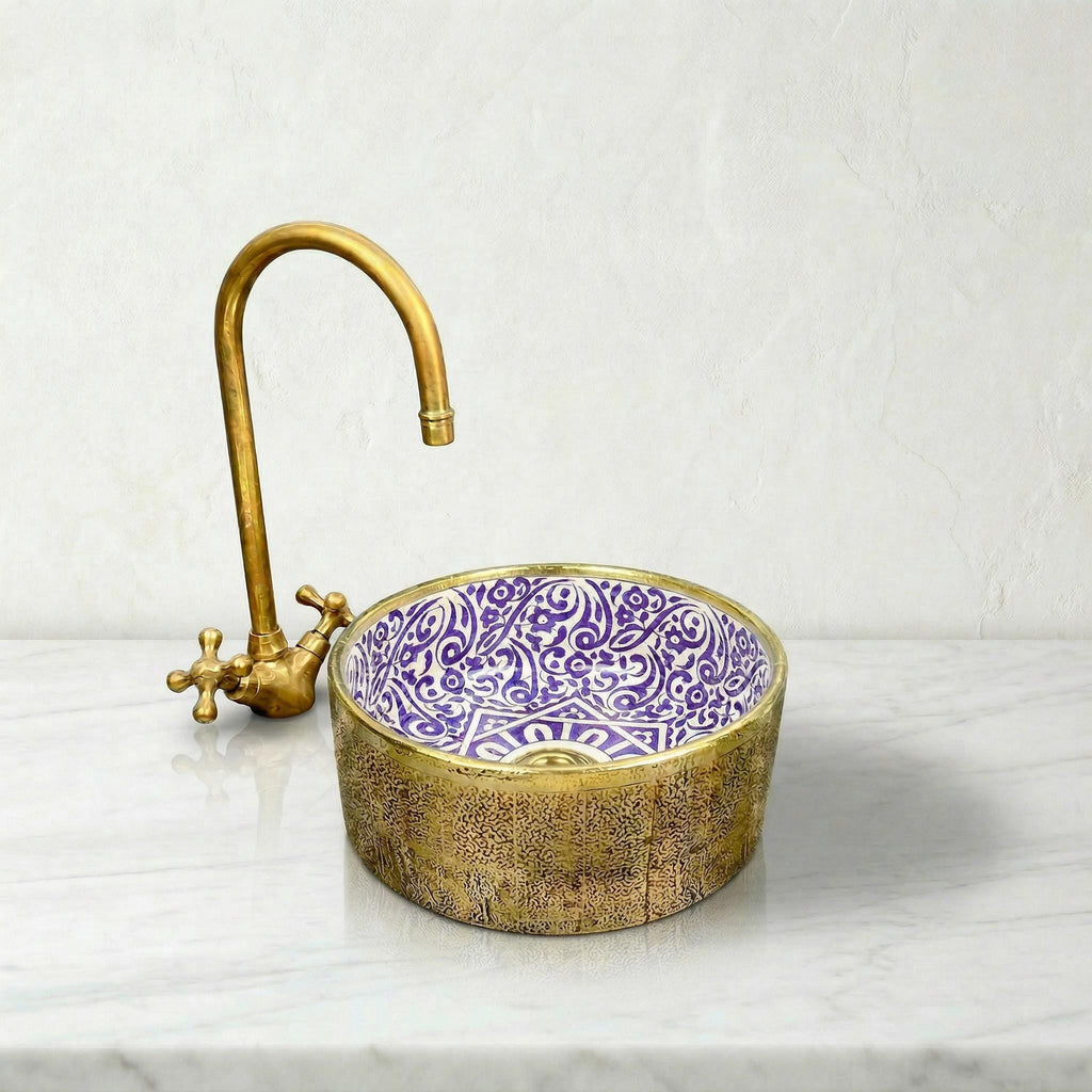 Moroccan Ceramic Vessel Sink Emerald Green, Handmade Compact 30cm