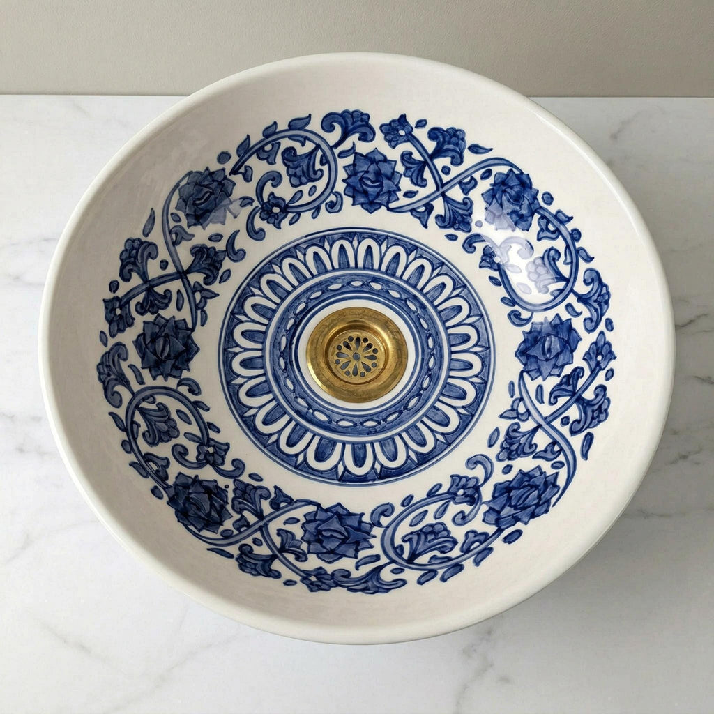 Ceramic Vessel Sink, Moroccan Ruby Red Handmade, 8"–16" Dia Basin