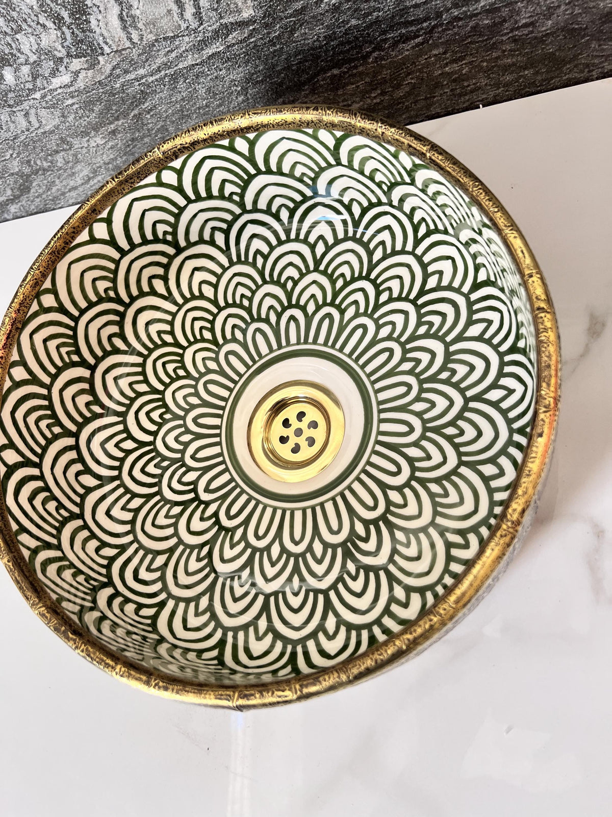 moroccan ceramic vessel sink Hand-Painted Tinin Basin Brass Drain