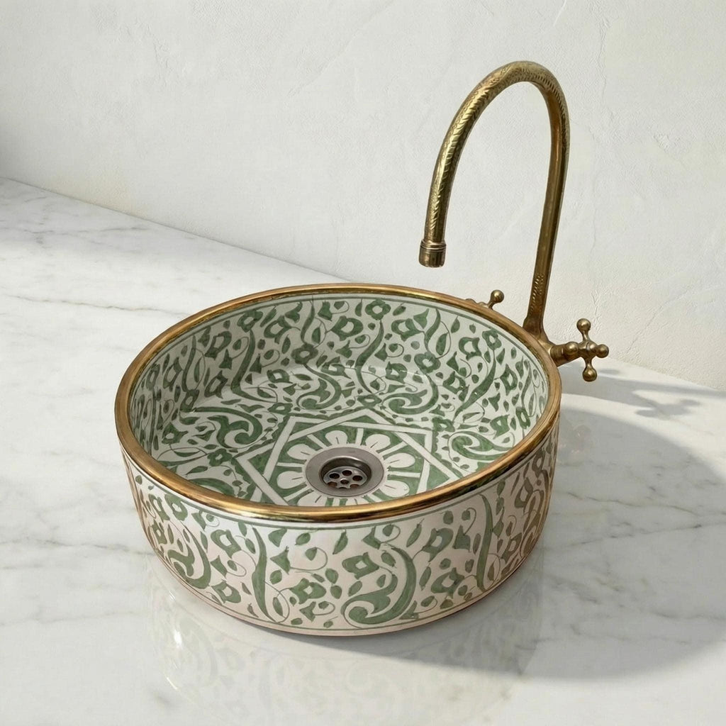 Sage Green Vessel Sink, Oval Glazed Ceramic Vanity Basin 8-16