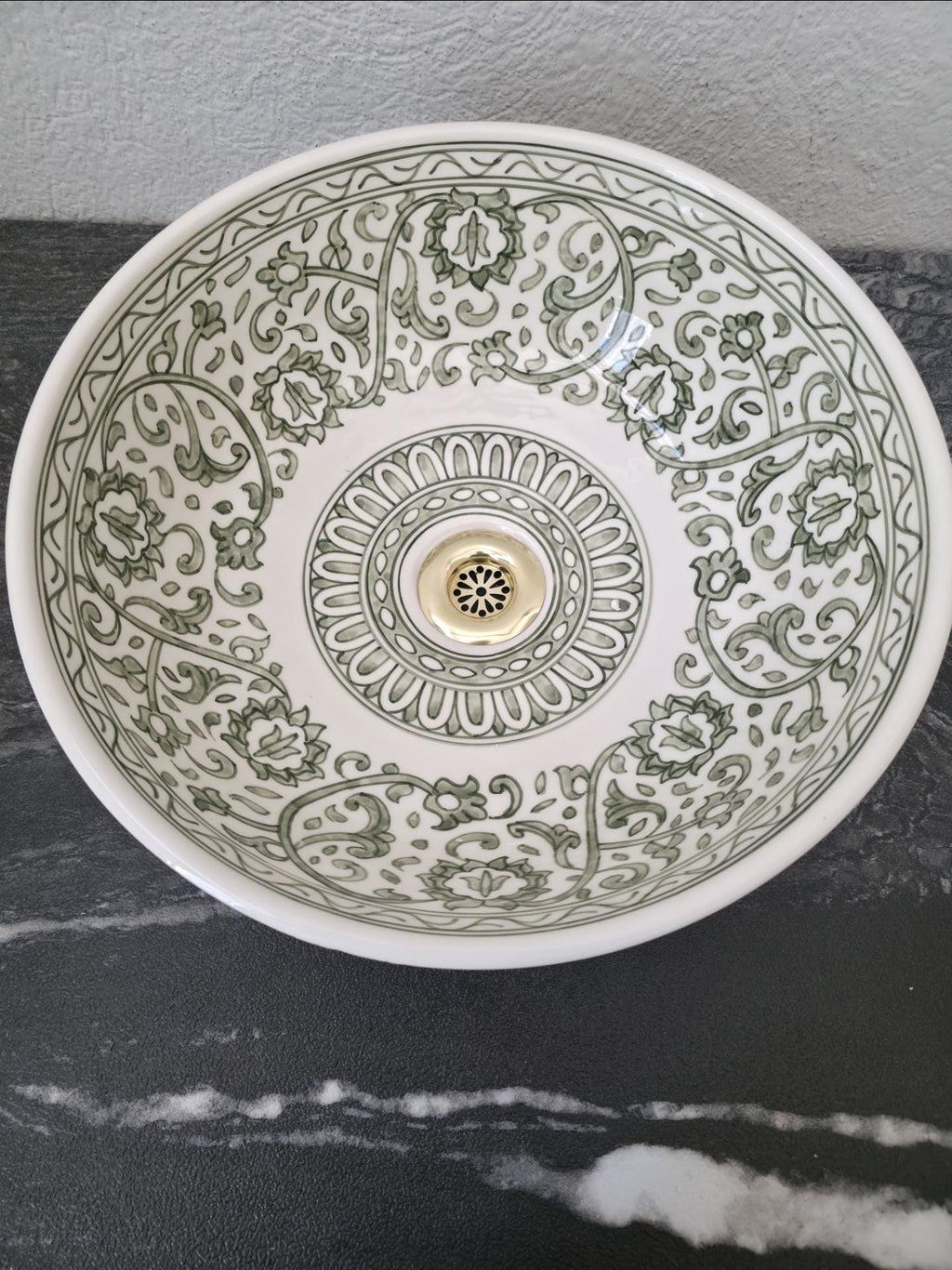 sage green ceramic handmade Moroccan sink
